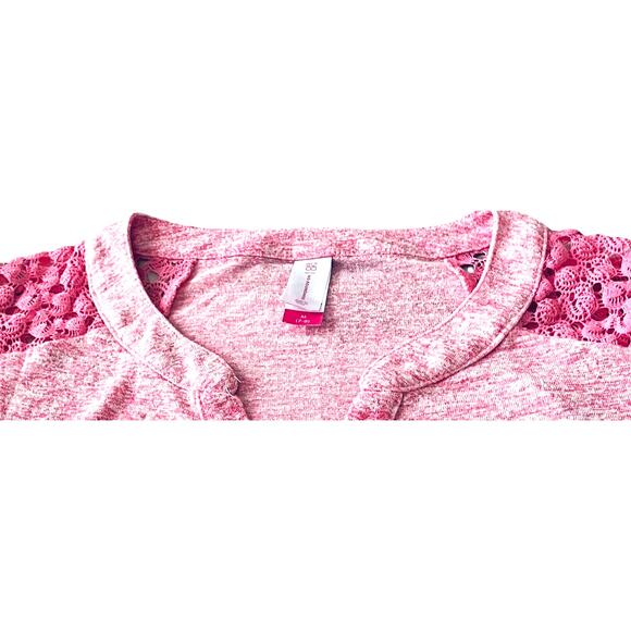 NO BO LONG SLV, PULL-OVER, V-NECK TOP, JUNIORS, M (7/9)-PINK, LACE ON SHOULDERS - Picture 2 of 12
